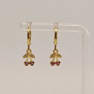 Chary Dangle Cherry Earrings 18k Goldplated Sterling Silver  1.5" New